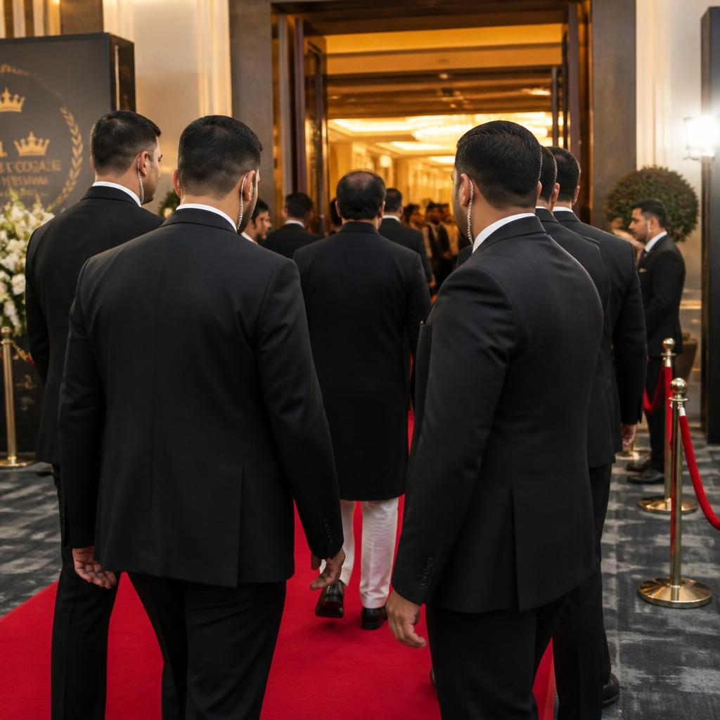 Bouncer team escorting VIP on red carpet